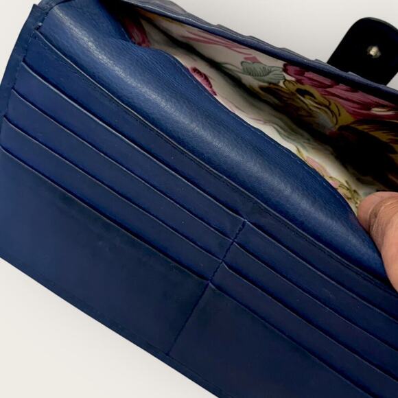 Mou Meraki RFID Leather Bifold Zippered Wallet Passport Creditcards Navy 8"X4.5" - Picture 7 of 12